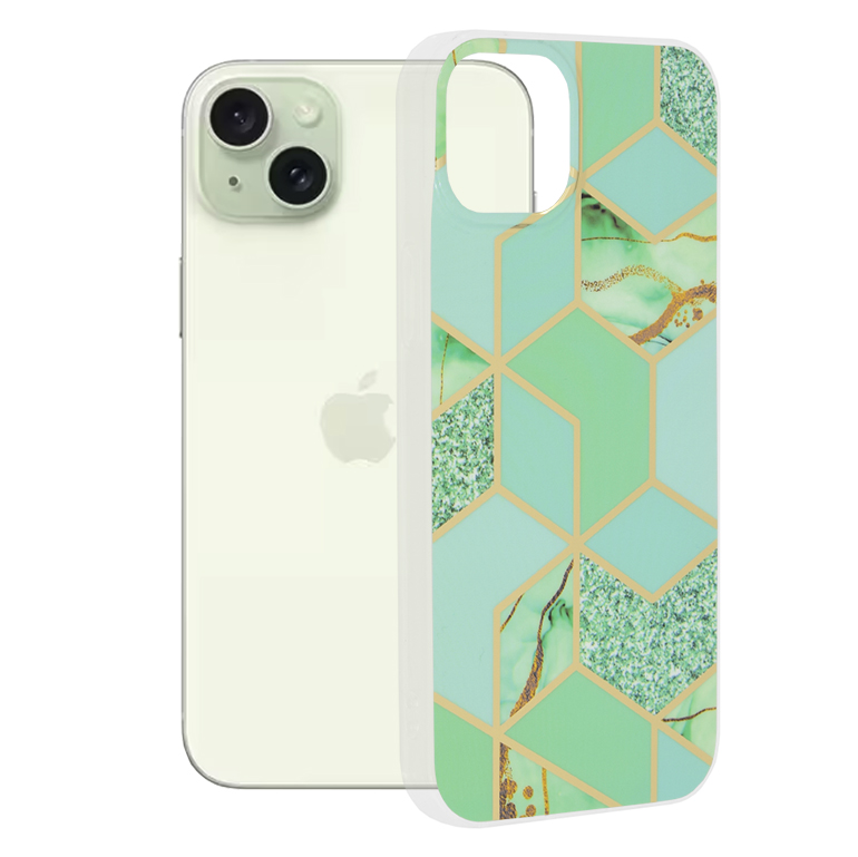 Калъф за iPhone 15 Plus - Techsuit Marble Series - Зелен Hex
