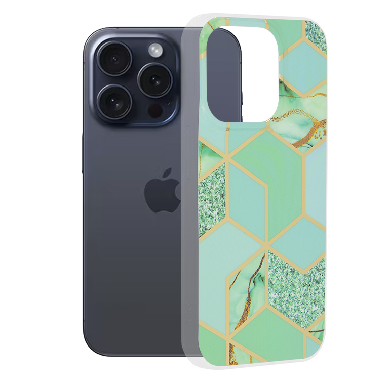 Калъф за iPhone 15 Pro - Techsuit Marble Series - Зелен Hex