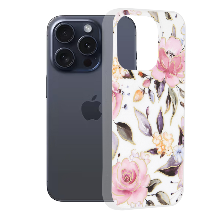 Калъф за iPhone 15 Pro - Techsuit Marble Series - Chloe Бял