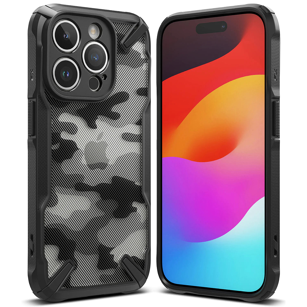 Калъф за iPhone 15 Pro - Ringke Fusion X Design - Camo Черен