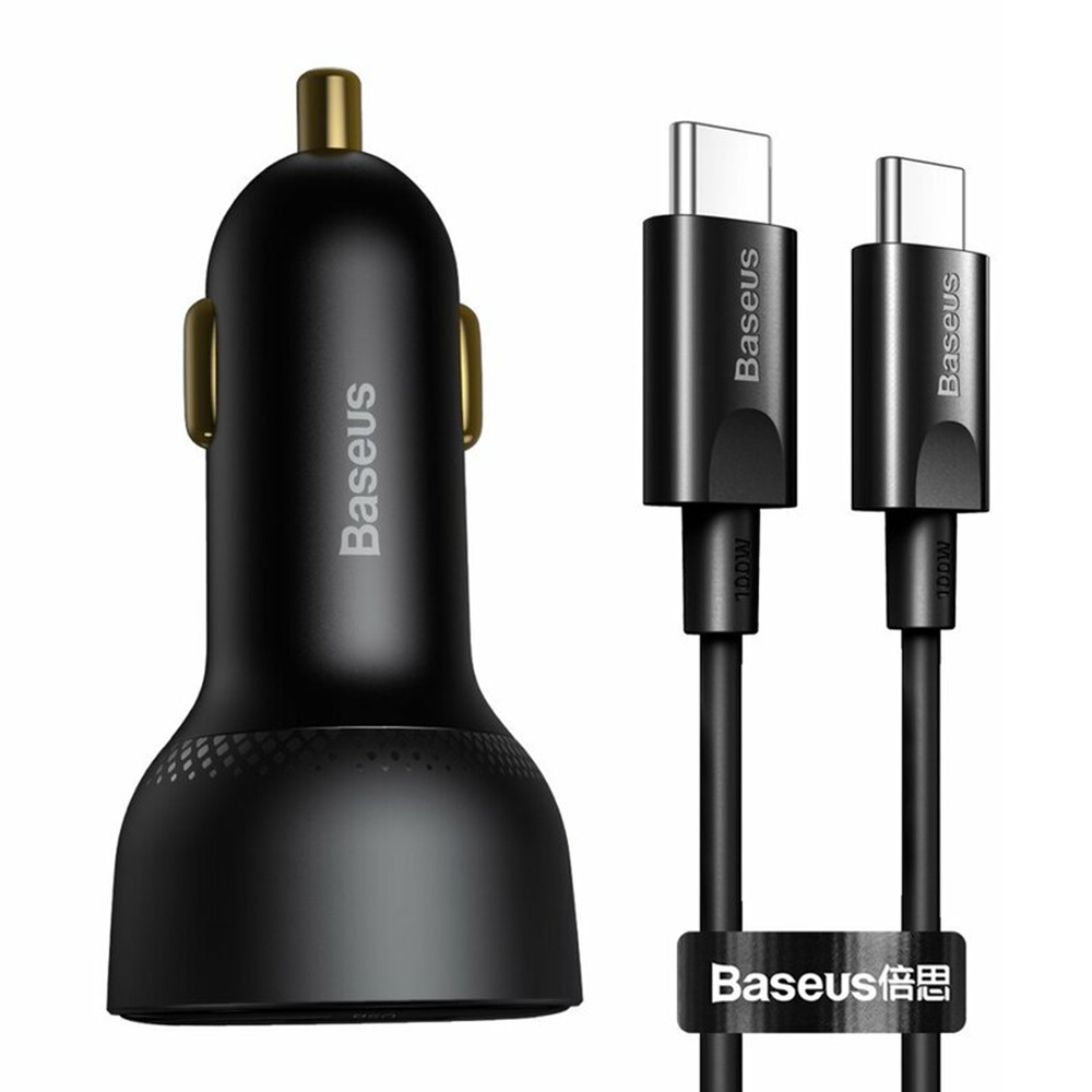 USB автоматично зарядно USB, Type-C, 100W, 5A + Type-C към Type-C кабел - Baseus (TZCCZX-01) - Черен