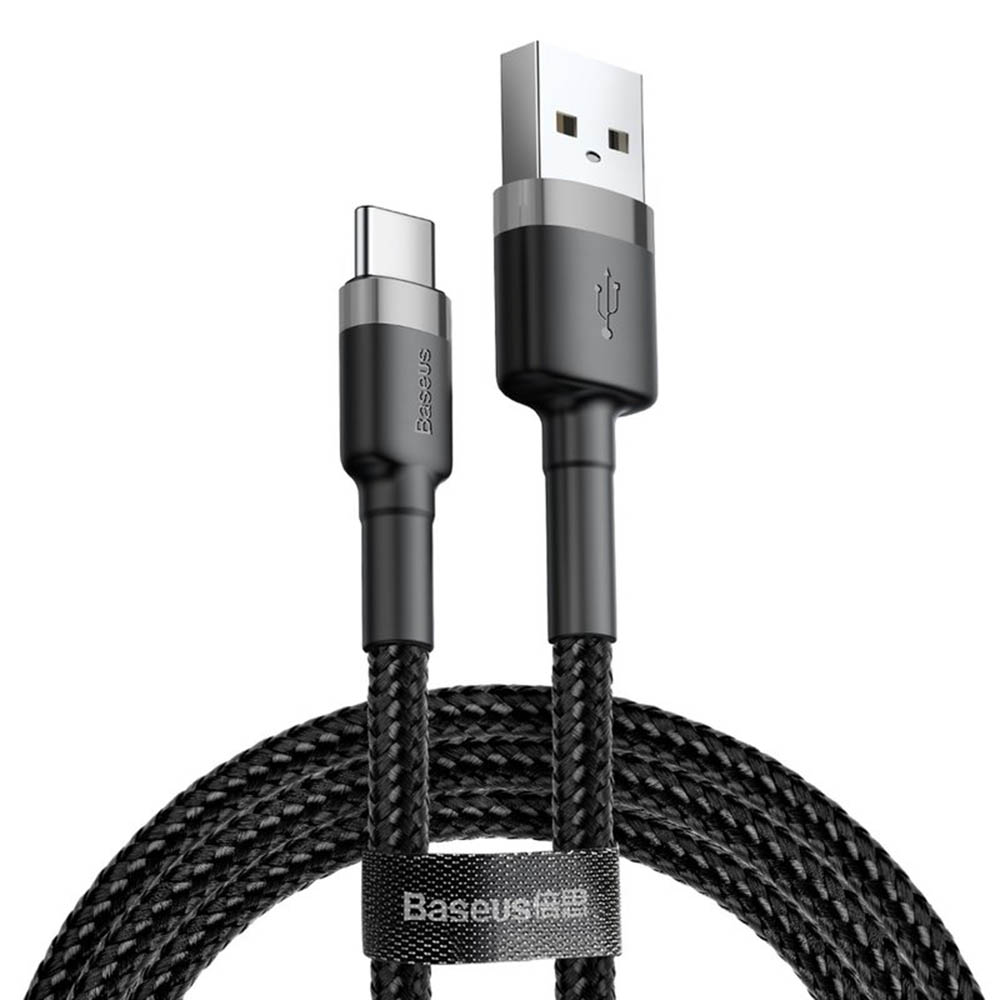 USB към Type-C кабел, бързо зареждане, 3A, 480Mbps, 0,5 м - Baseus Cafule (CATKLF-AG1) - сив / черен