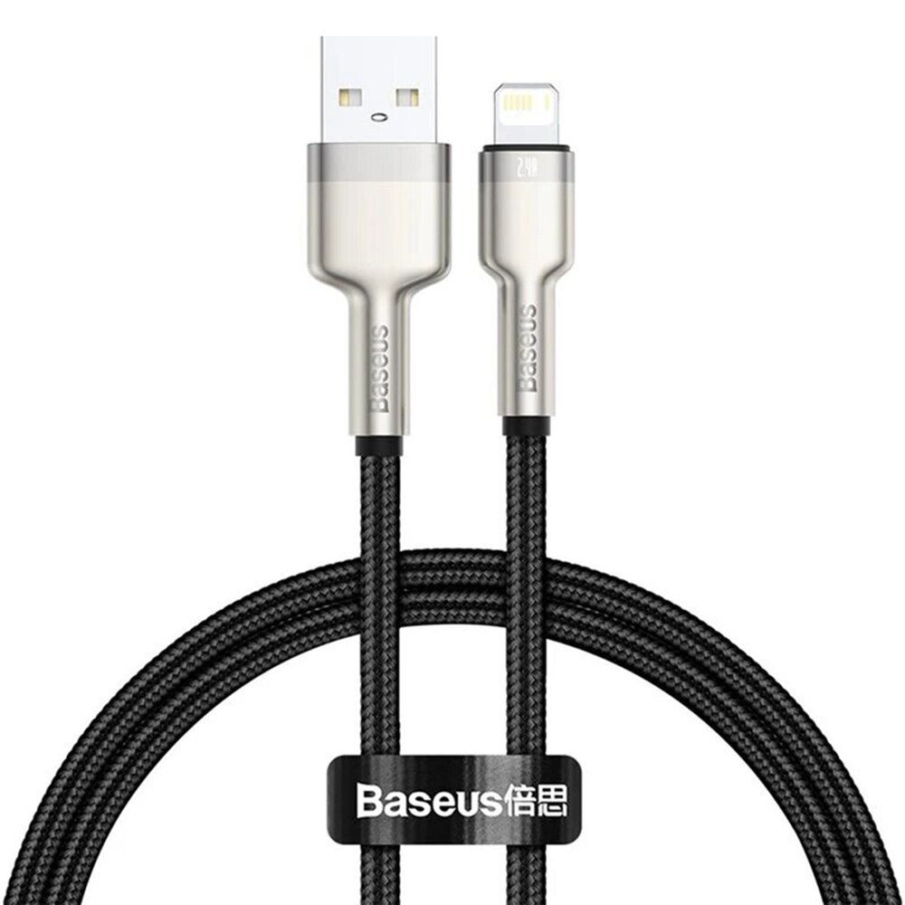 USB към Lightning кабел, 2.4A, 480Mbps, 25cm - Baseus Cafule Series Metal (CALJK-01) - Черен