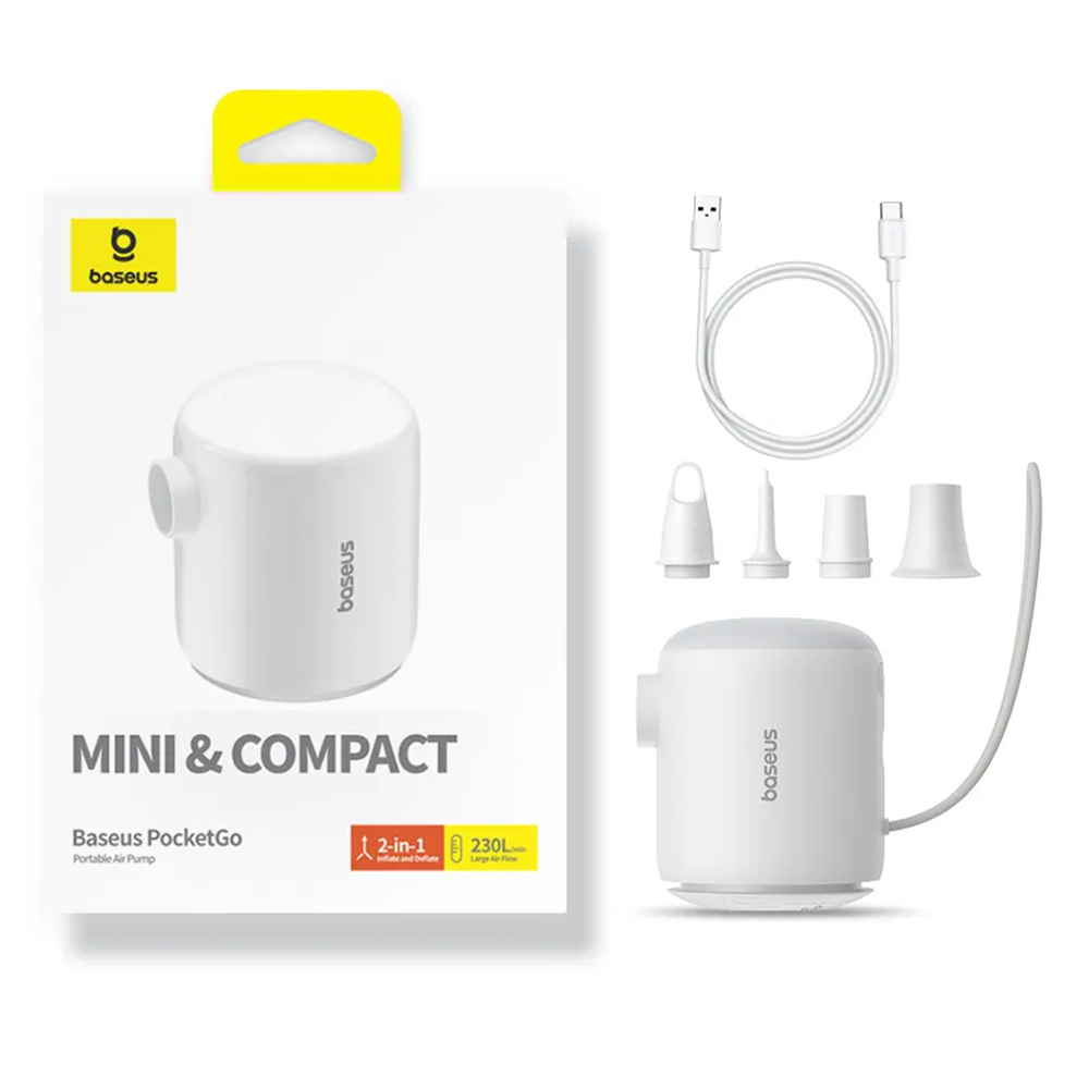 Малка въздушна помпа, LED светлина - Baseus PocketGo (C11157700221-00) - Бял