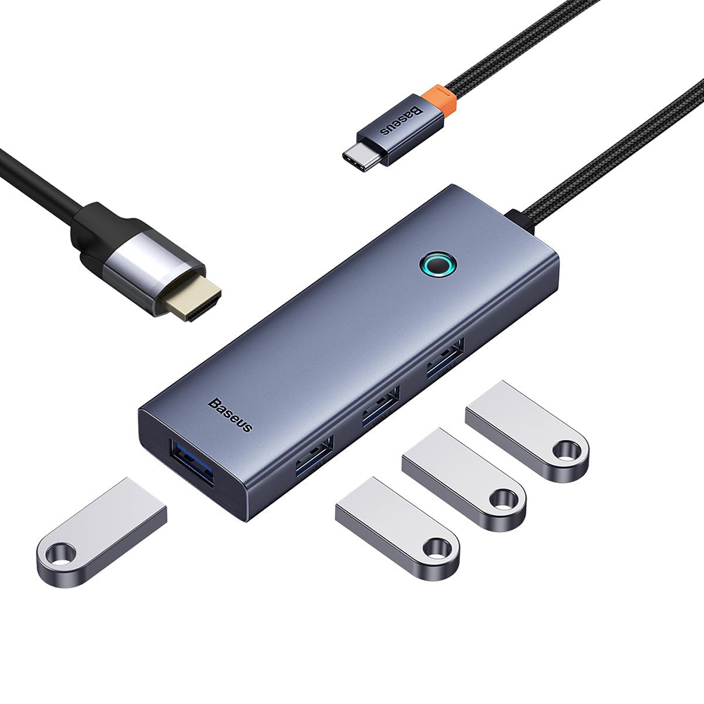 Хъб тип-C към HDMI, 4 x USB, 4K@30Hz - Baseus UltraJoy (B00052809813-00) - Космическо сиво