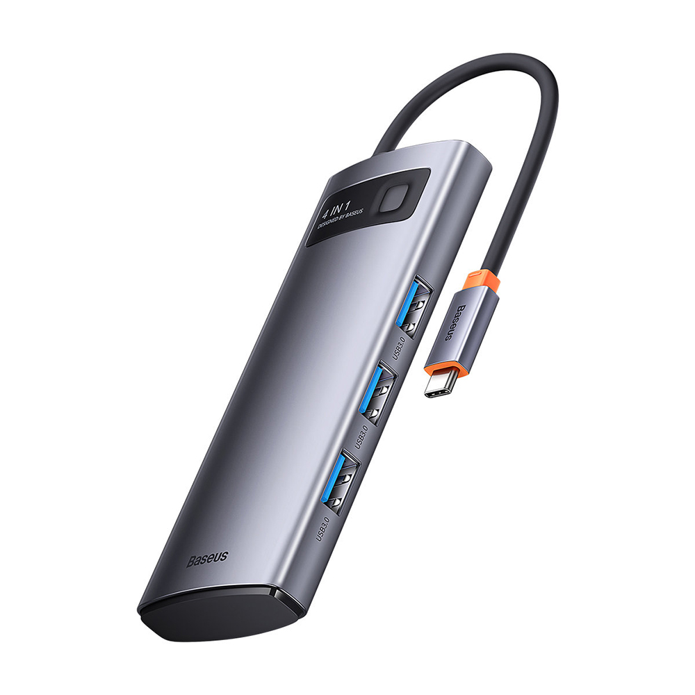 Хъб тип C до 4 x USB 3.0, тип C - серия Baseus Metal Gleam (WKWG070013) - Сив