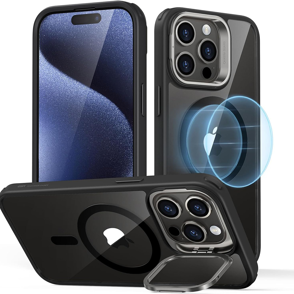 Калъф за iPhone 15 Pro Max - ESR Classic Classic Hybrid HaloLock HaloLock Kickstand - Прозрачен Черен
