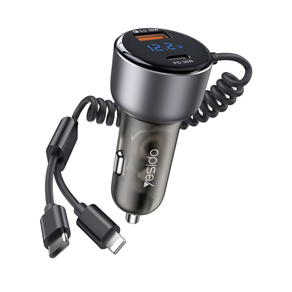 USB зарядно за кола USB, Type-C, 60W - Yesido (Y58) - Сиво