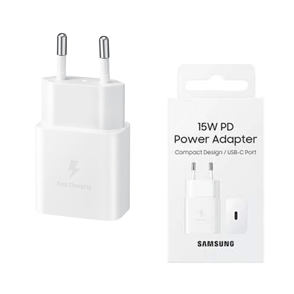Зарядно устройство Priza Type-C 15W, бързо зареждане - Samsung (EP-T1510NWEGEU) - бяло (блистерна опаковка)