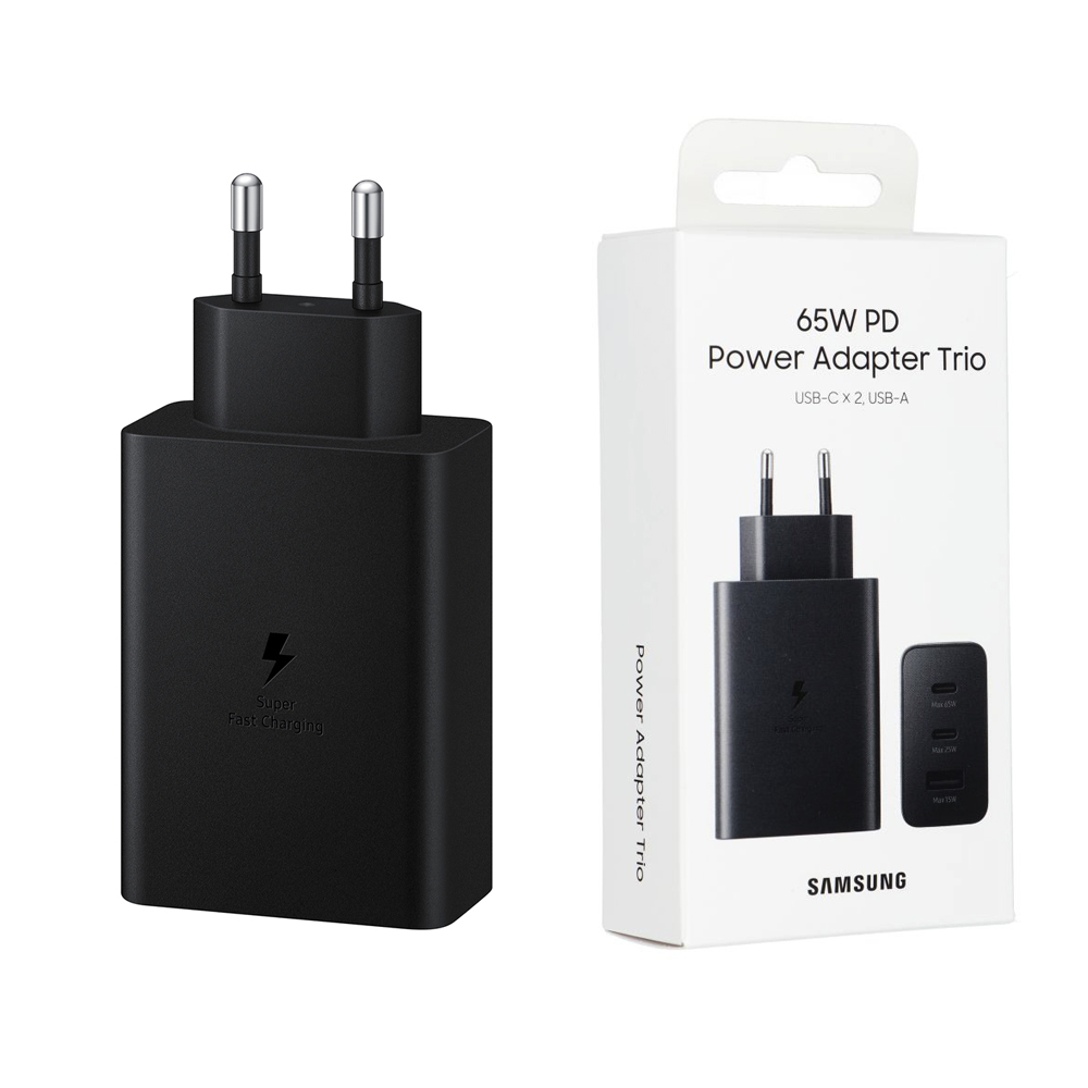 Зарядно устройство Priza 2x Type-C/USB PPS, PD 65W, QC 3.0, AFC, FCP - Samsung (EP-T6530NBEGEU) - черно (блистерна опаковка)