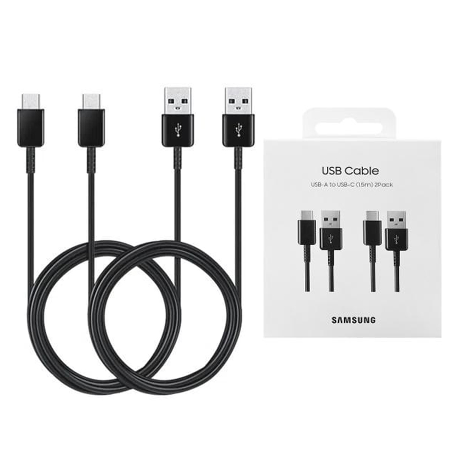 Кабел за данни USB към Type-C, 2A, 480Mbps, 1,5m (комплект 2) - Samsung (EP-DG930MBEGWW) - черен (опаковане на блистер)