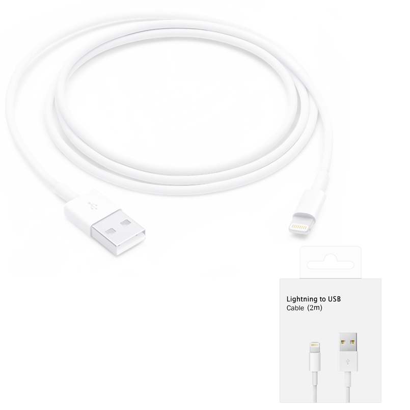 Кабел за данни USB-A към Lightning, 2 м - Apple A1510 (MD819ZM/A) - Бял (Опаковка на блистер)