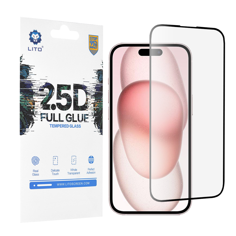 Калъф за iPhone 15 - Lito 2.5D FullGlue Glass - Черен