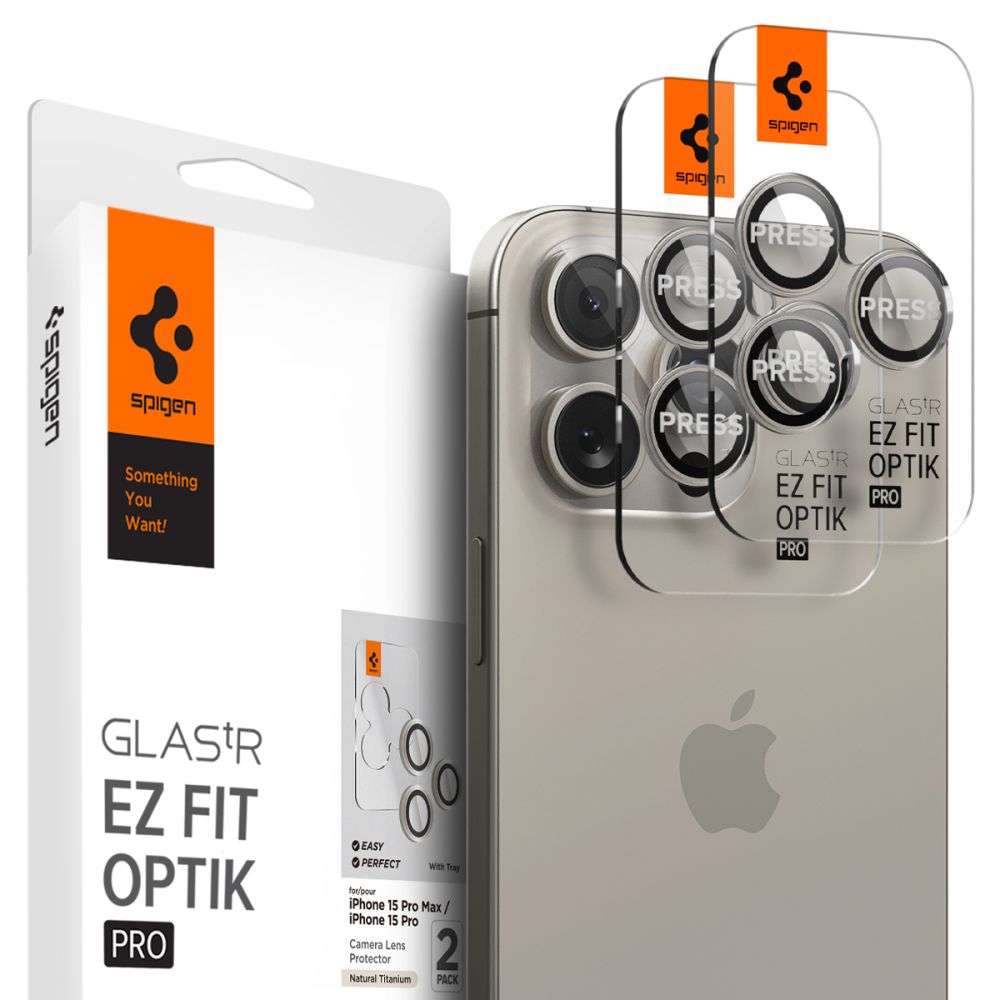 Калъф за камера за iPhone 14 Pro / Pro Max / 15 Pro / Pro Max / 16 Pro / Pro Max (комплект 2) - Spigen Glas.tR Optik EZ Fit Pro (AGL07163) - естествен титан