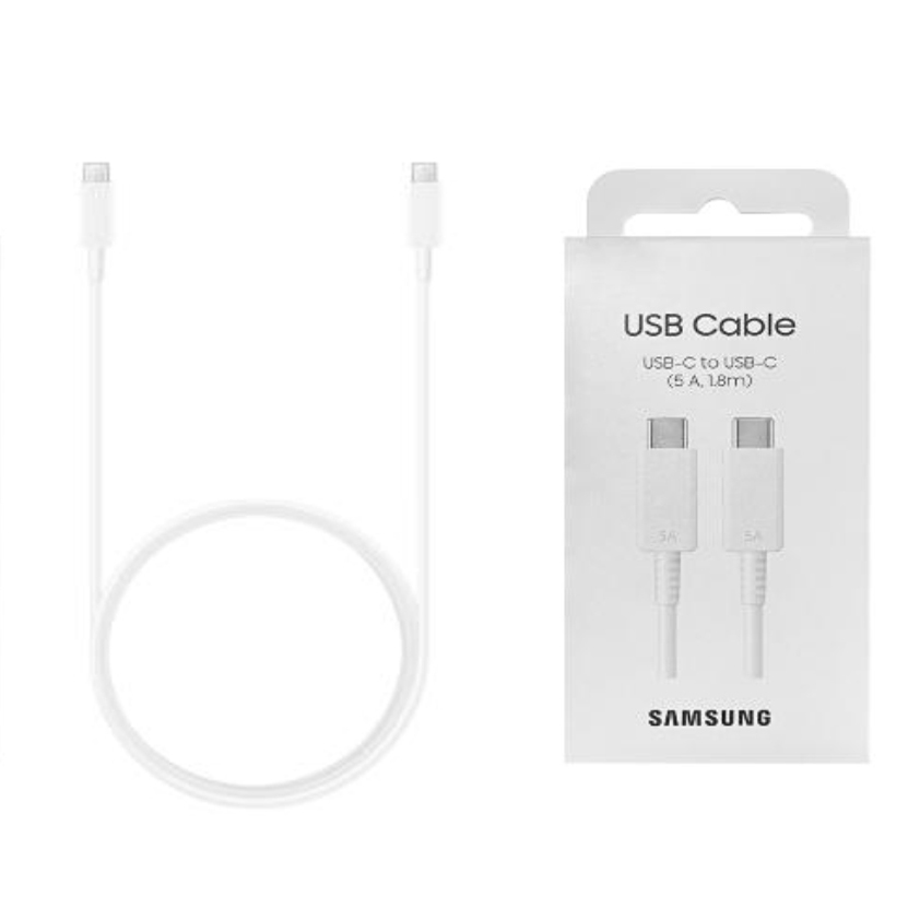Кабел за данни Type-C към Type-C Fast Charging 5A, 1,8m - Samsung (EP-DX510JWEGEU) - Бял (Опаковка на блистер)