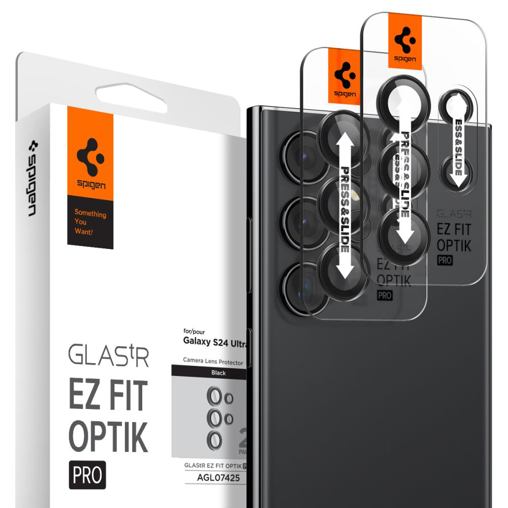 Фолио за камера Samsung Galaxy S24 Ultra (комплект 2) - Spigen Glas.tR Optik EZ Fit Pro (AGL07425) - черно