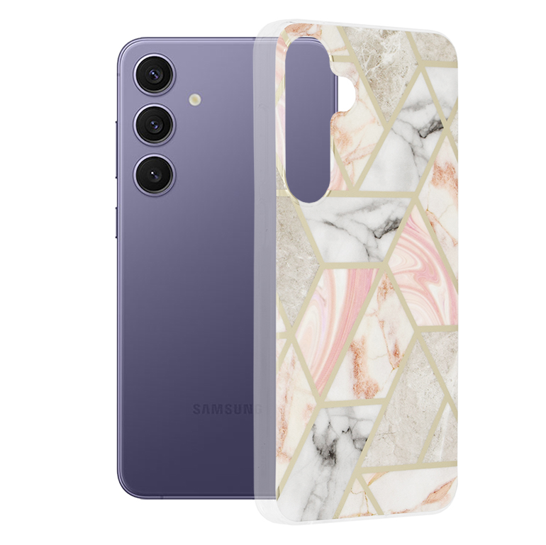 Калъф за Samsung Galaxy S24 Plus - Techsuit Marble Series - Розов Hex