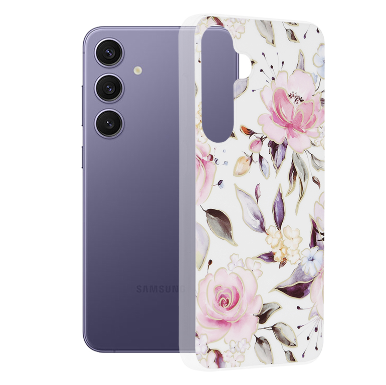 Калъф за Samsung Galaxy S24 Plus - Techsuit Marble Series - Chloe Бял