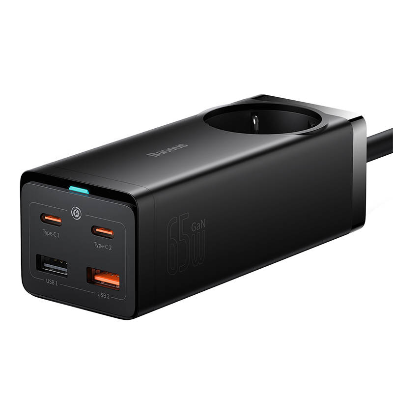 Удължител за захранване, зарядно 2xUSB + 2xUSB-C + AC, 65W - Baseus GaN3 Pro (PSZM000901) - Черен