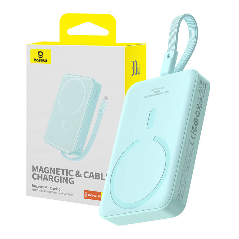 MagSafe External Battery Pack, USB-C, Lightning, 30W, 10000mAh - Baseus Magnetic Mini (P1002210B333-00) - Син