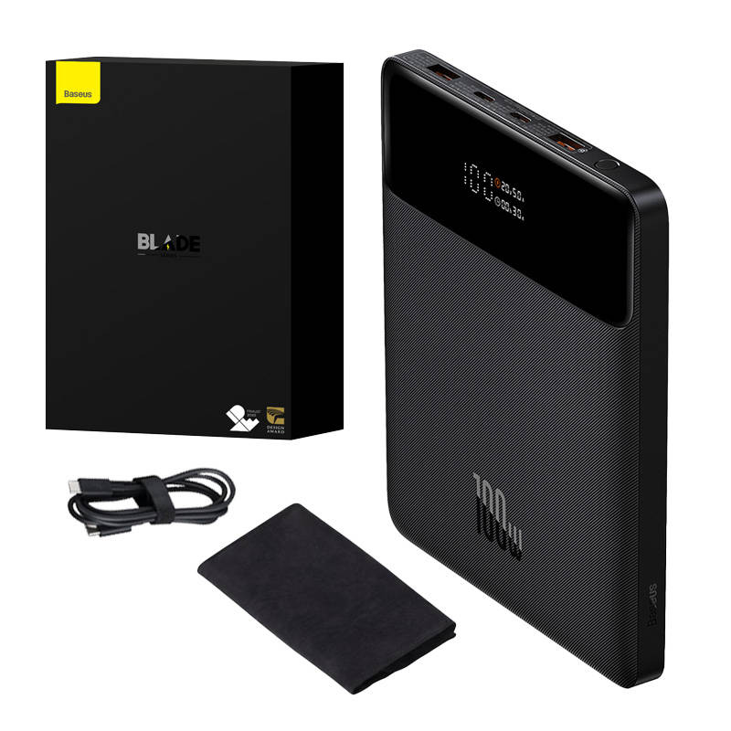 Външен батериен пакет 2xUSB, 2xUSB-C, 20000mAh + USB-C кабел, 100W - Baseus (PPBL000201) - Черен