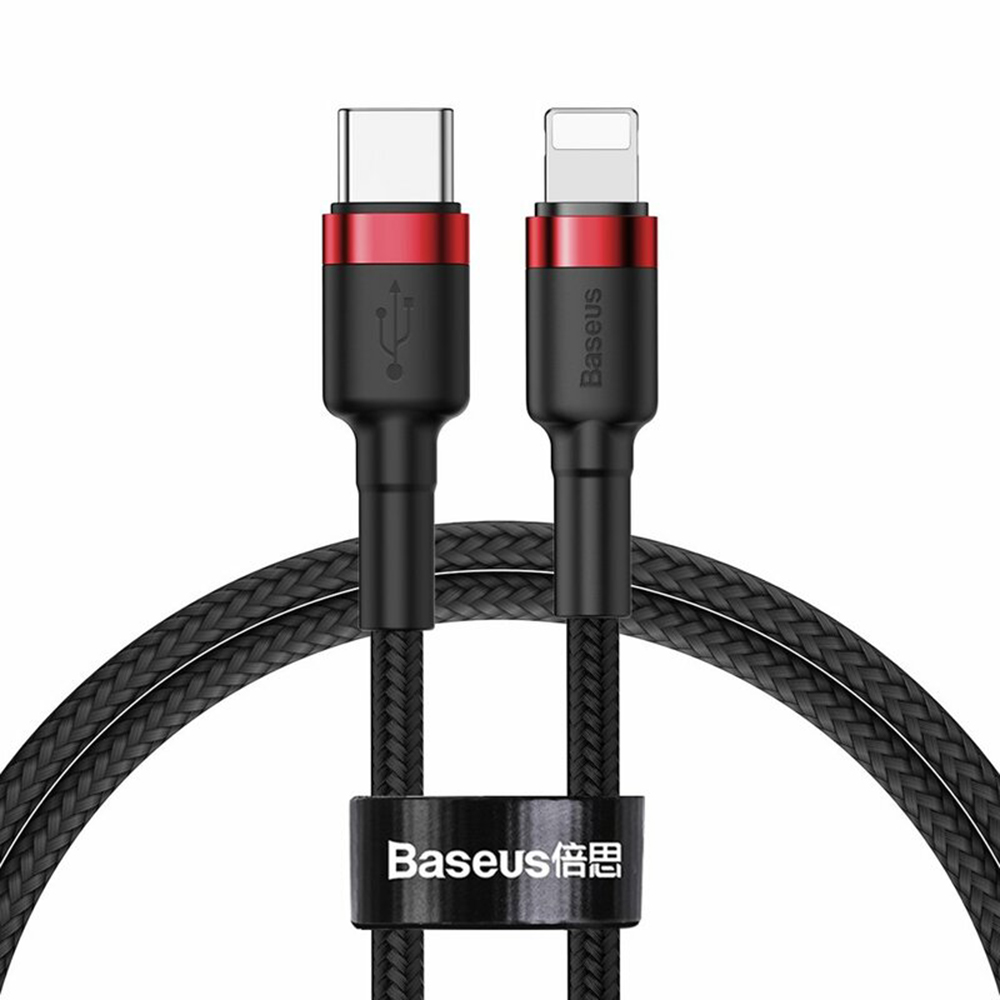 Кабел за данни Type-C към Lightning Type-C, 18W, 1m - Baseus Cafule (CATLKLF-91) - черен / червен