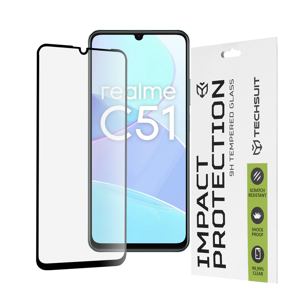 Фолио за Realme C51 / Note 50 - Techsuit 111D Full Cover / Full Glue Glass - черно