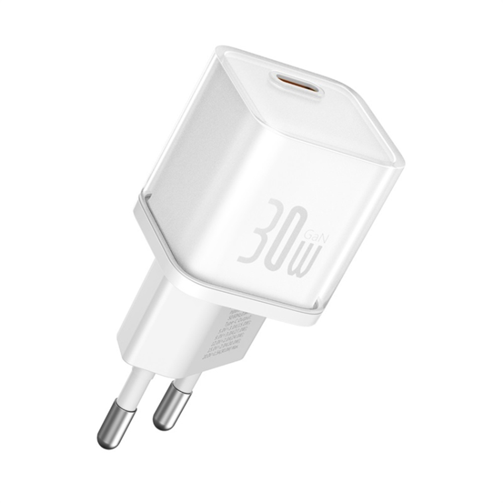 Зарядно устройство GaN5S, Type-C, бързо зареждане, 30W - Baseus галиев нитрид (P10162504213-00) - Бял