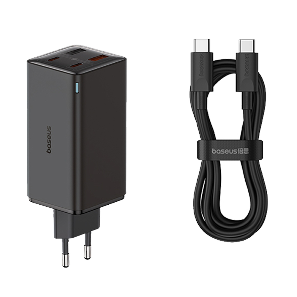 Зарядно 2x USB, 2x Type-C, 100W + Type-C кабел, 100W, 20V, 5A, 1m - Baseus GaN6 Pro (P10162705112112-00) - Черен