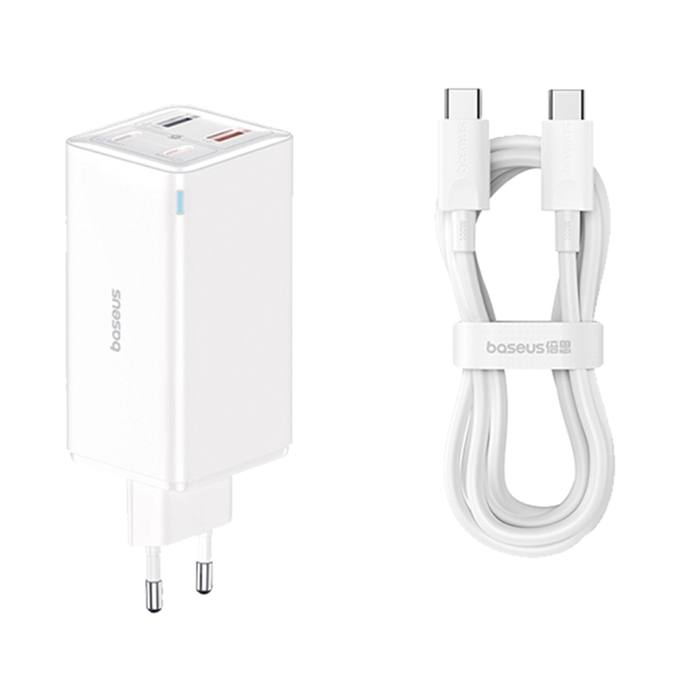 Зарядно 2x USB, 2x Type-C, 100W + Type-C кабел, 100W, 20V, 5A, 1m - Baseus GaN6 Pro (P1016270521212-00) - Бял