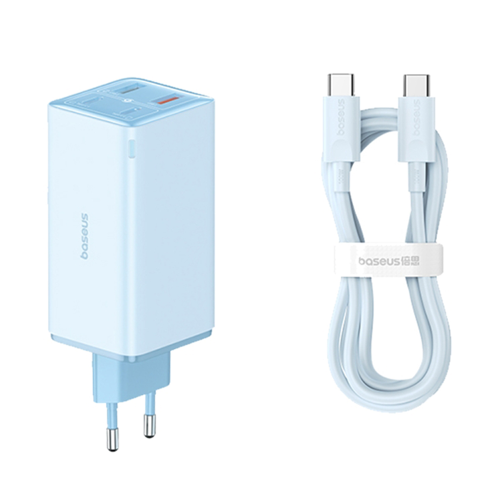 Зарядно 2x USB, 2x Type-C, 100W + Type-C кабел, 100W, 20V, 5A, 1m - Baseus GaN6 Pro (P10162705312-00) - Син