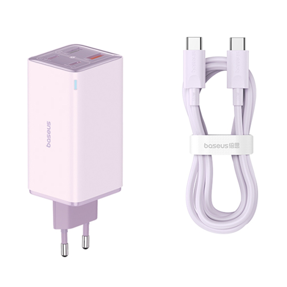 Зарядно 2x USB, 2x Type-C, 100W + Type-C кабел, 100W, 20V, 5A, 1m - Baseus GaN6 Pro (P10162705532-00) - лилаво