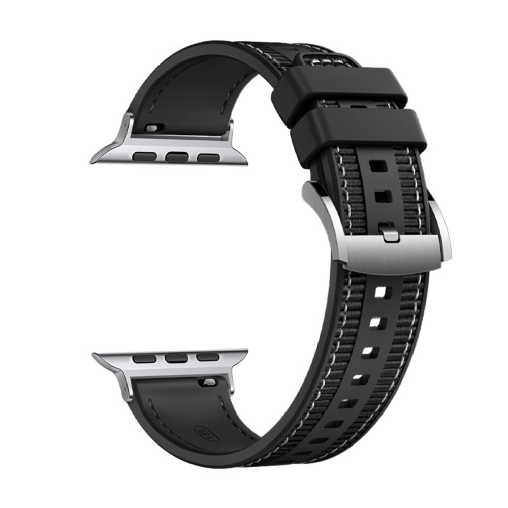 Каишка за Apple Watch 1/2/3/3/4/4/5/5/5/6/6/7/8/7/8/9/9/10/11/SE/SE 2/SE 3/Ultra/Ultra/Ultra 2/Ultra 3 (42/44/45/46/49 мм) - Каишка за часовник Techsuit (W051) - Черен