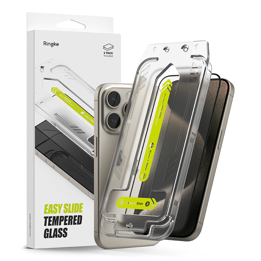 Калъф за iPhone 15 Pro (комплект от 2) - Ringke Easy Slide Tempered Glass - Прозрачен