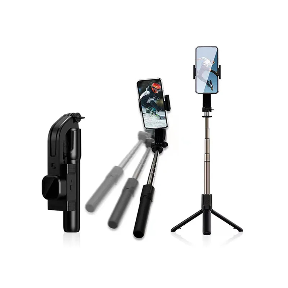 Селфи стик Gimbal с дистанционно управление и LED светлина, режим на заспиване, 76 см - Techsuit (C06) - Черен