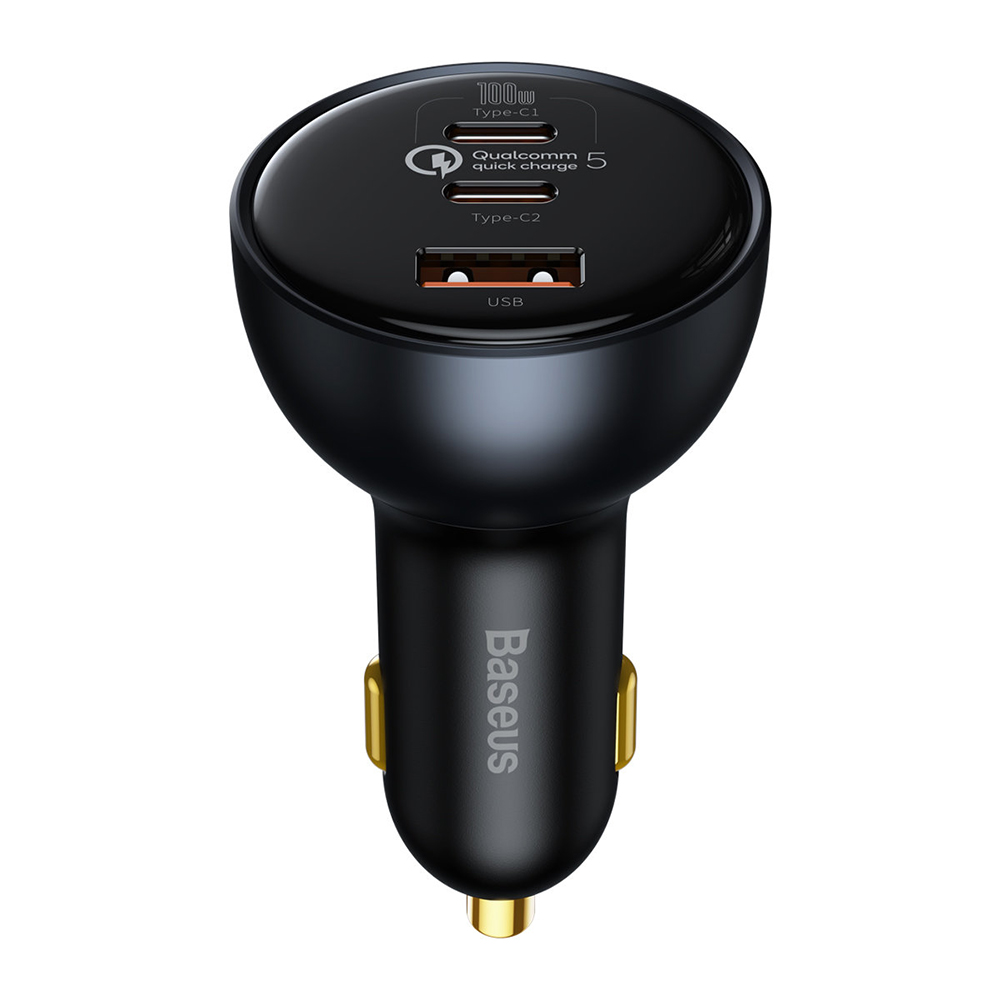 Зарядно за кола 2xType-C, USB + Type-C кабел - Baseus (TZCCZZM-0G) - черно
