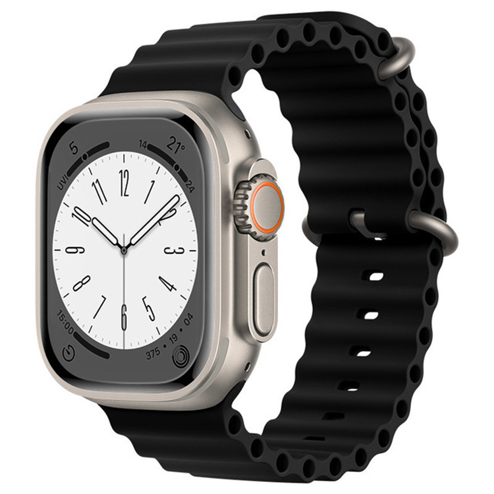 Каишка за Apple Watch 1/2/3/3/4/4/5/5/5/6/6/7/8/7/8/9/9/10/11/SE/SE 2/SE 3/Ultra/Ultra/Ultra 2/Ultra 3 (42/44/45/46/49 мм) - Каишка за часовник Techsuit (W038) - Черен
