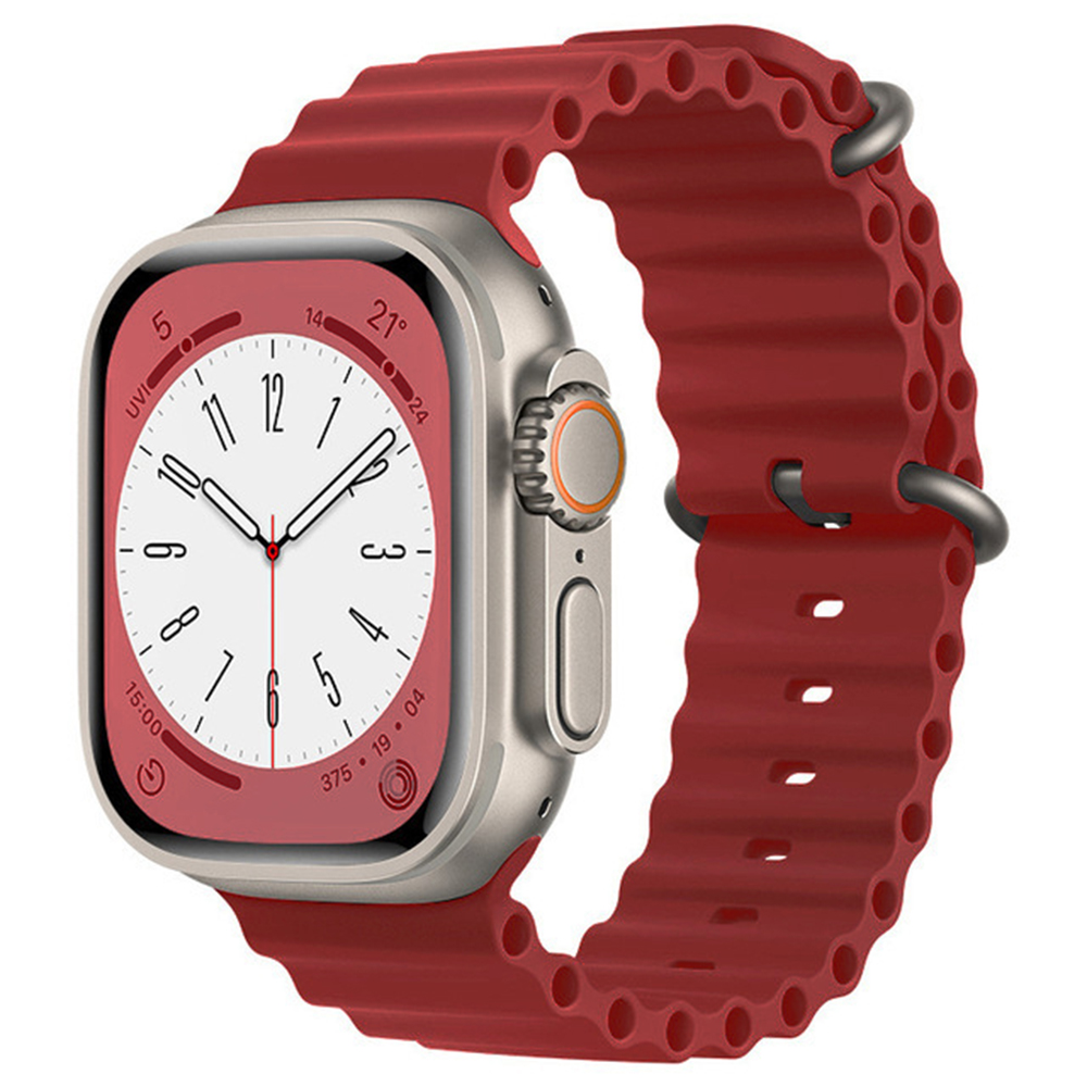 Каишка за Apple Watch 1/2/3/3/4/4/5/5/5/6/6/7/8/7/8/9/9/10/11/SE/SE 2/SE 3/Ultra/Ultra/Ultra 2/Ultra 3 (42/44/45/46/49 мм) - Каишка за часовник Techsuit (W038) - винено червено