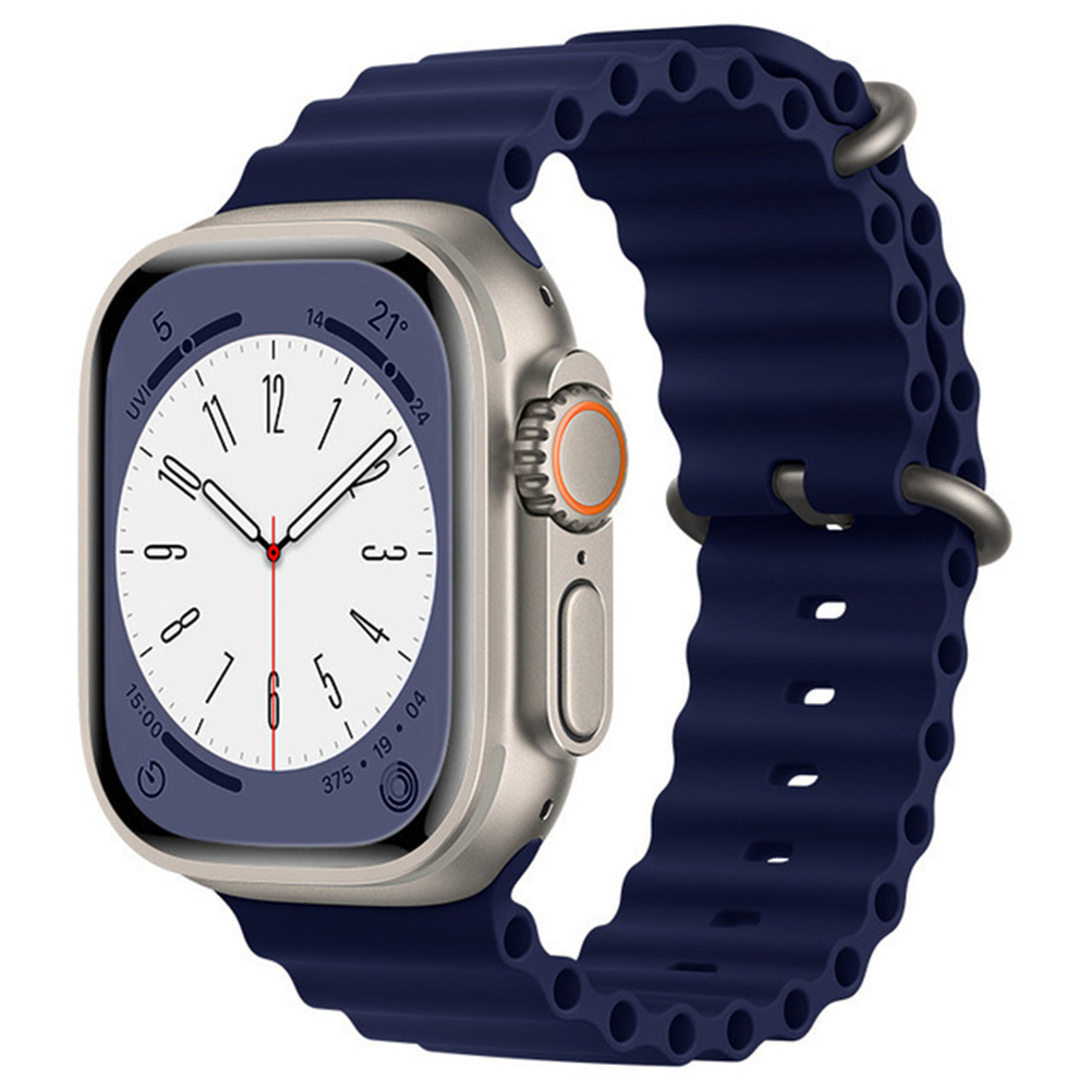 Каишка за Apple Watch 1/2/3/3/4/4/5/5/5/6/6/7/8/7/8/9/9/10/11/SE/SE 2/SE 3/Ultra/Ultra/Ultra 2/Ultra 3 (42/44/45/46/49 мм) - Каишка за часовник Techsuit (W038) - Тъмносин