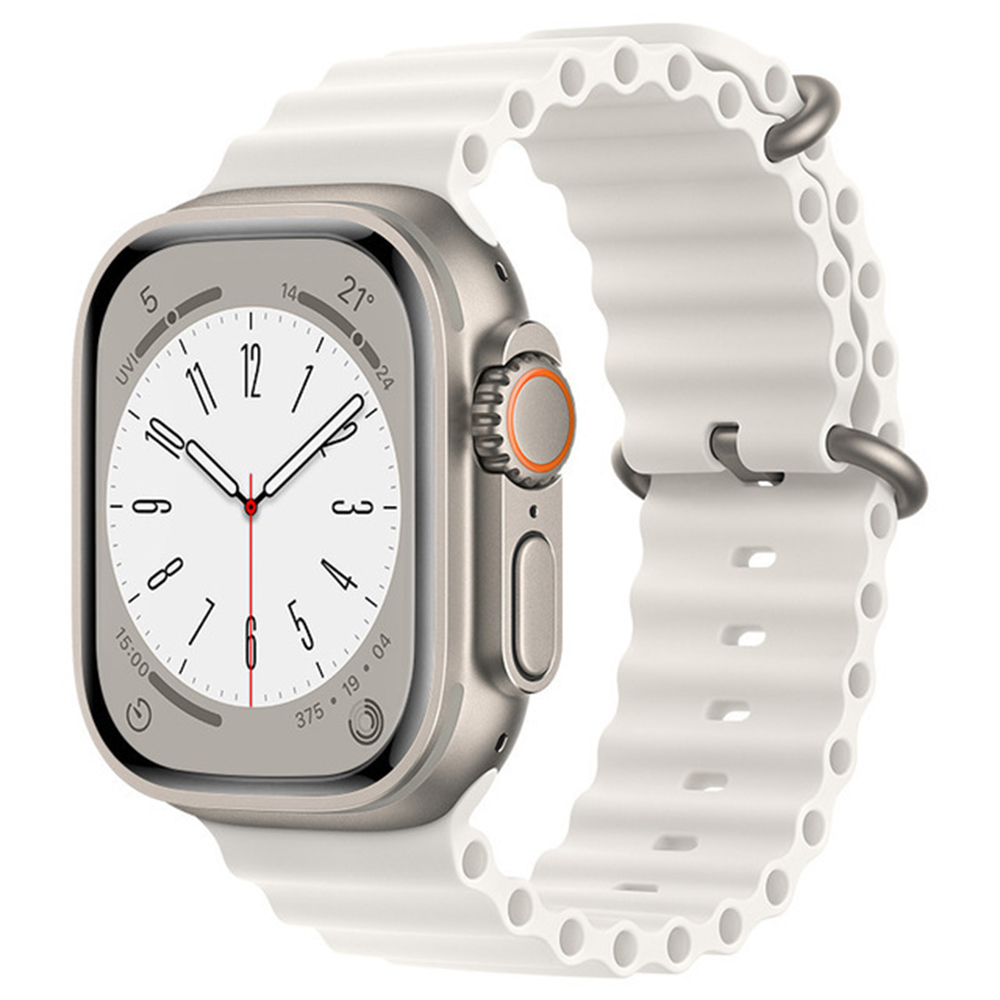 Каишка за Apple Watch 1/2/3/3/4/4/5/5/5/6/6/7/8/7/8/9/9/10/10/11/SE/SE 2/SE 3 (38/40/41/42 мм) - Каишка за часовник Techsuit (W038) - Бяла